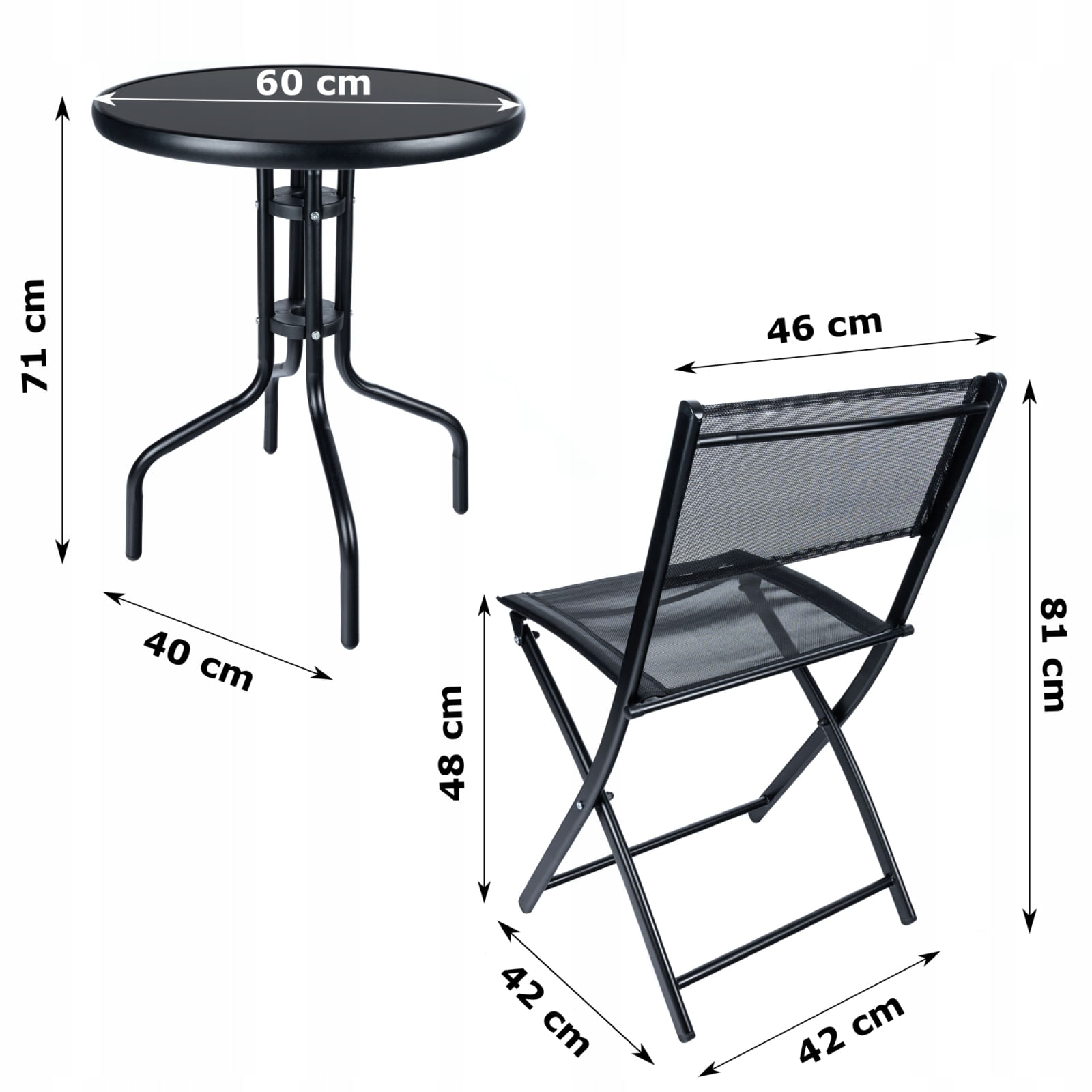 Set mobilier gradina Sersimo Oneiro, 2 scaune pliabile, 1 masa, negru — imaginea 6