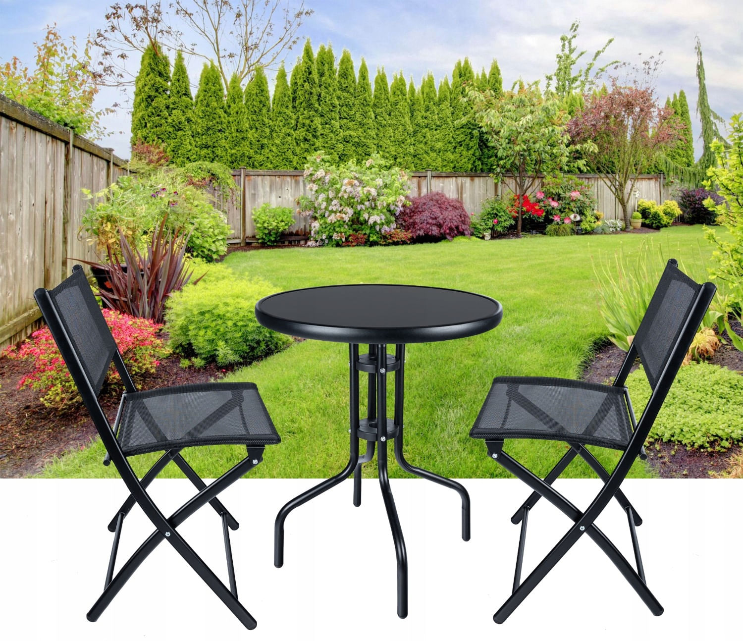 Set mobilier gradina Sersimo Oneiro, 2 scaune pliabile, 1 masa, negru — imaginea 7