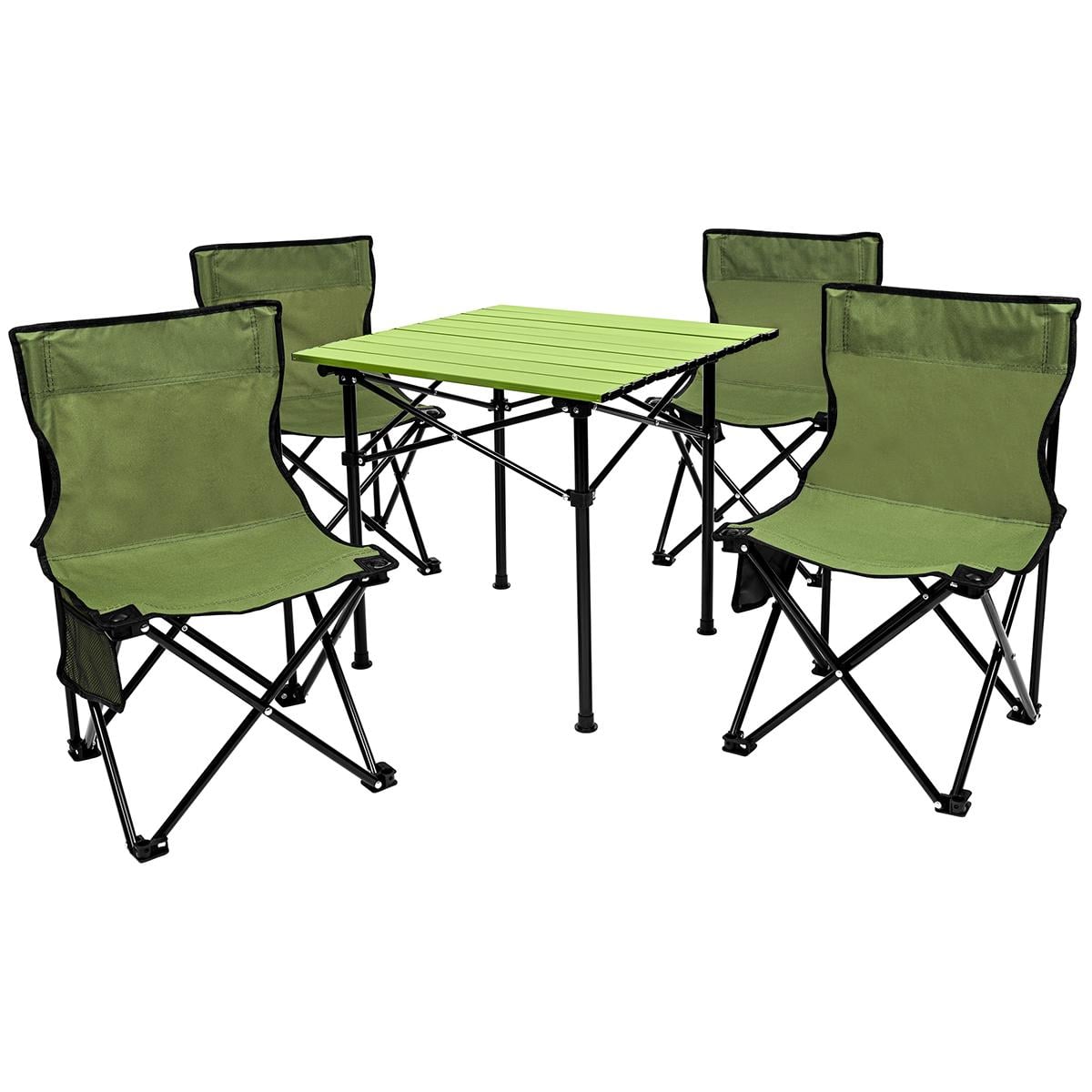 Set camping 5 in 1 cu masa si 4 scaune pliabile, structura otel si blat aluminiu, 53x52x50 cm, verde — imaginea 3