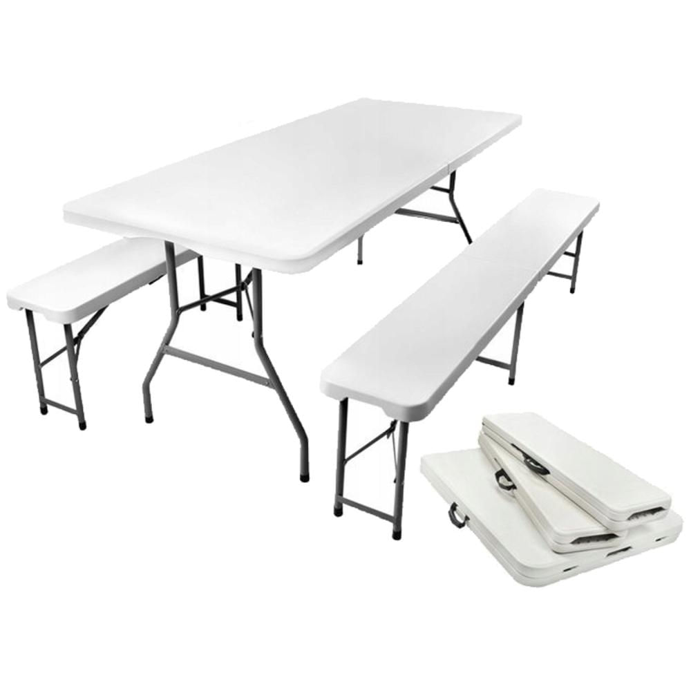 Set masa cu 2 banci pliabile tip valiza pentru gradina, camping, terase, 180x72x75cm — imaginea 2