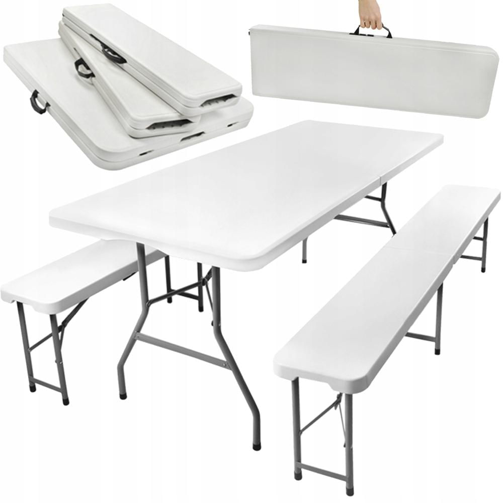Set masa cu 2 banci pliabile tip valiza pentru gradina, camping, terase, 180x72x75cm — imaginea 4
