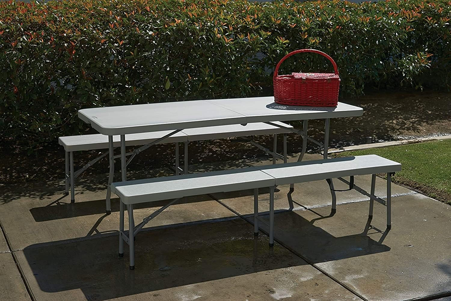 Set masa cu 2 banci pliabile tip valiza pentru gradina, camping, terase, 180x72x75cm — imaginea 7