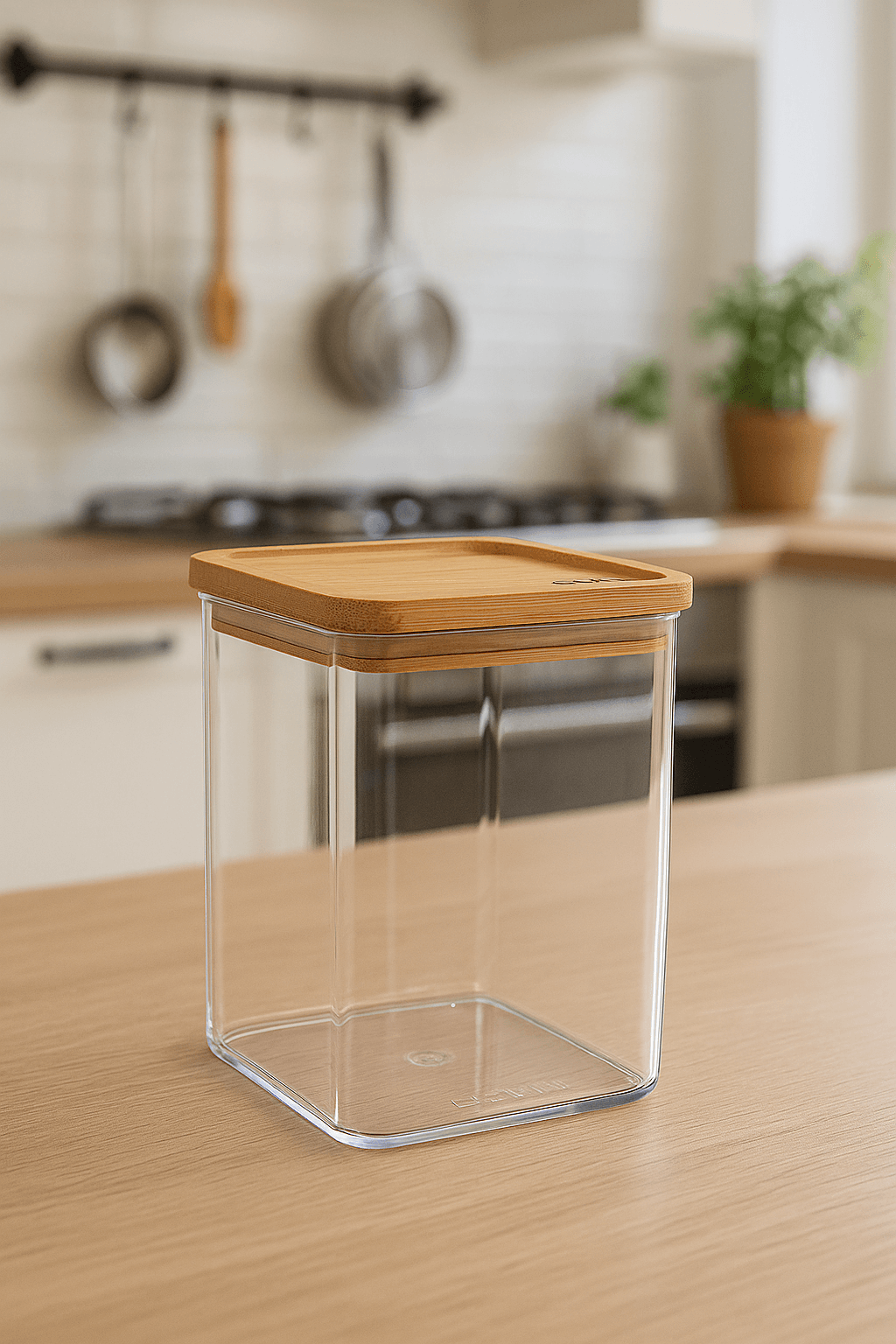 Cutie depozitare 5Five Eske patrata 1L, capac bambus, PS transparent — imaginea 2