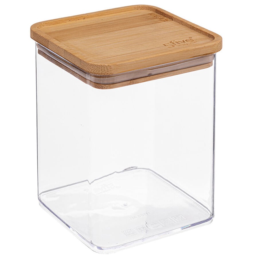 Cutie depozitare 5Five Eske patrata 1L, capac bambus, PS transparent — imaginea 3
