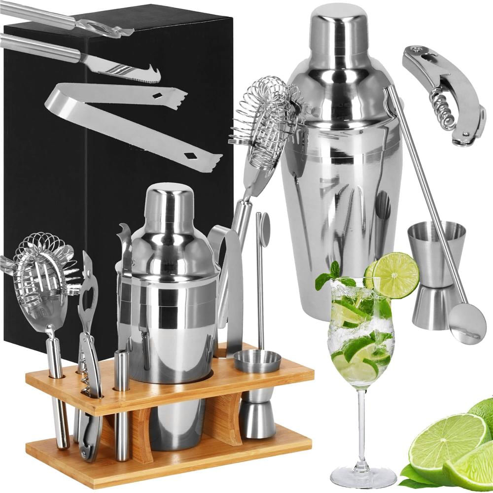 Set Cocktail Shaker Kit pentru barmani 550ml, KI22, suport bambus, 9 piese — imaginea 4