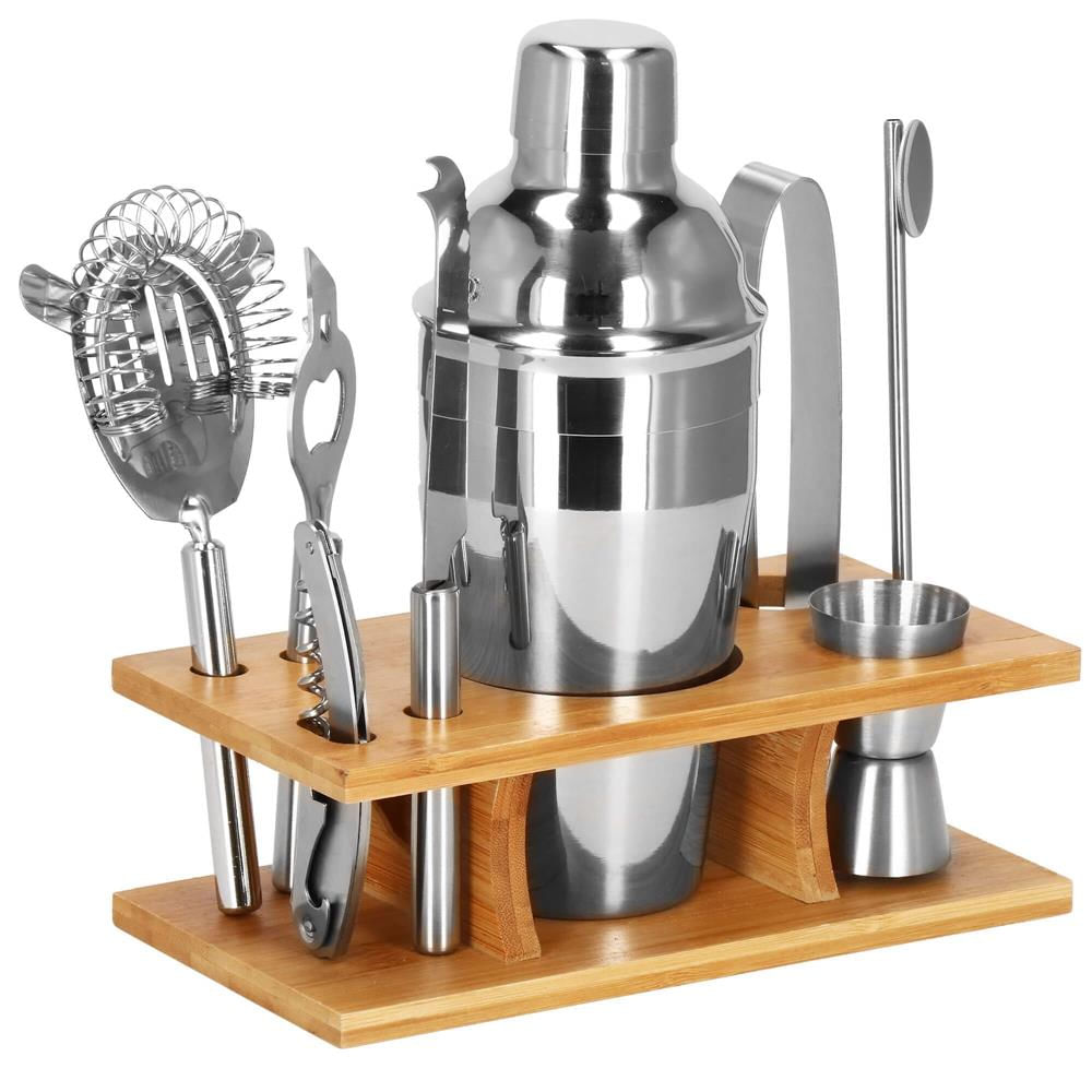 Set Cocktail Shaker Kit pentru barmani 550ml, KI22, suport bambus, 9 piese — imaginea 24
