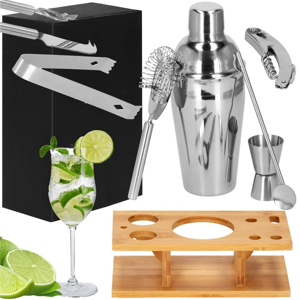 Set Cocktail Shaker Kit pentru barmani 550ml, KI22, suport bambus, 9 piese — imaginea 25