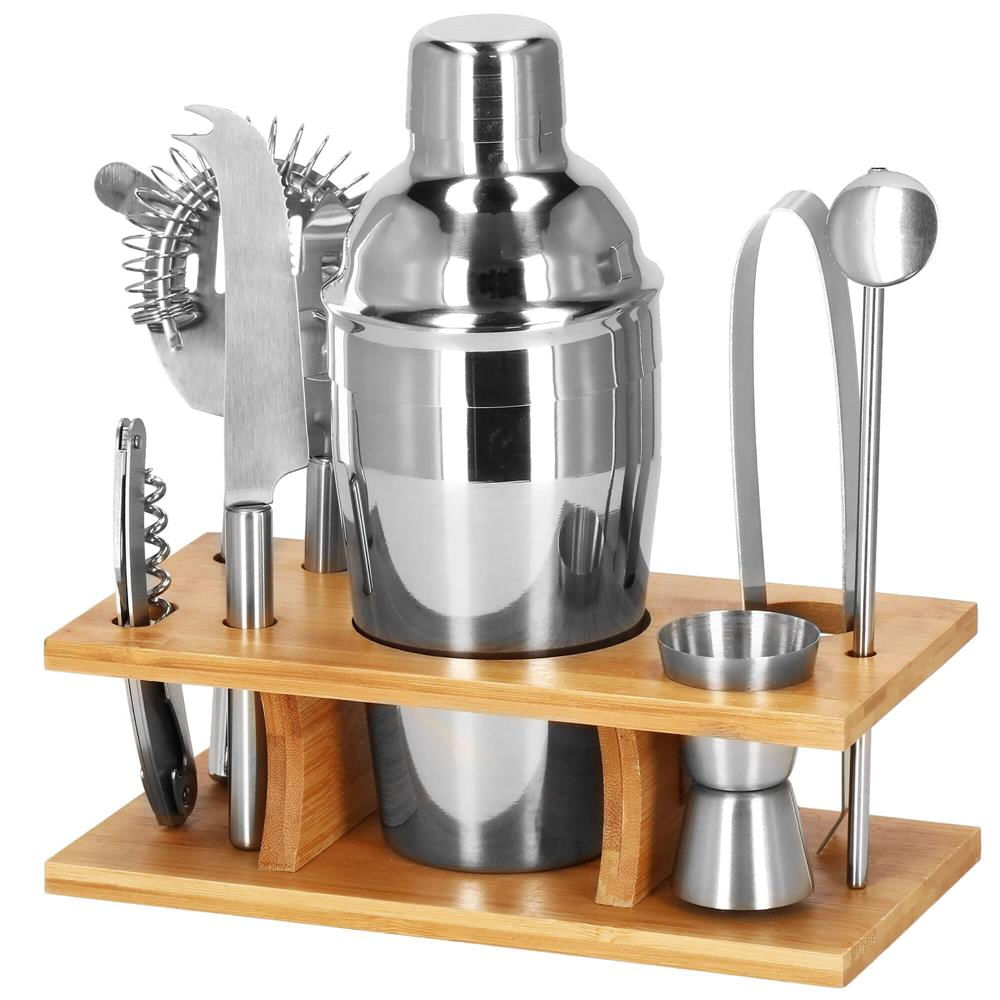 Set Cocktail Shaker Kit pentru barmani 550ml, KI22, suport bambus, 9 piese — imaginea 30