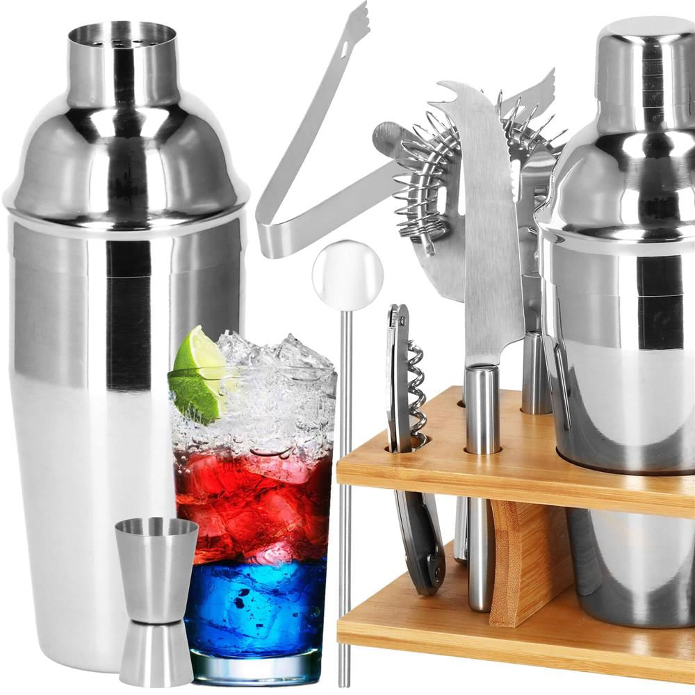 Set Cocktail Shaker Kit pentru barmani 550ml, KI22, suport bambus, 9 piese — imaginea 33