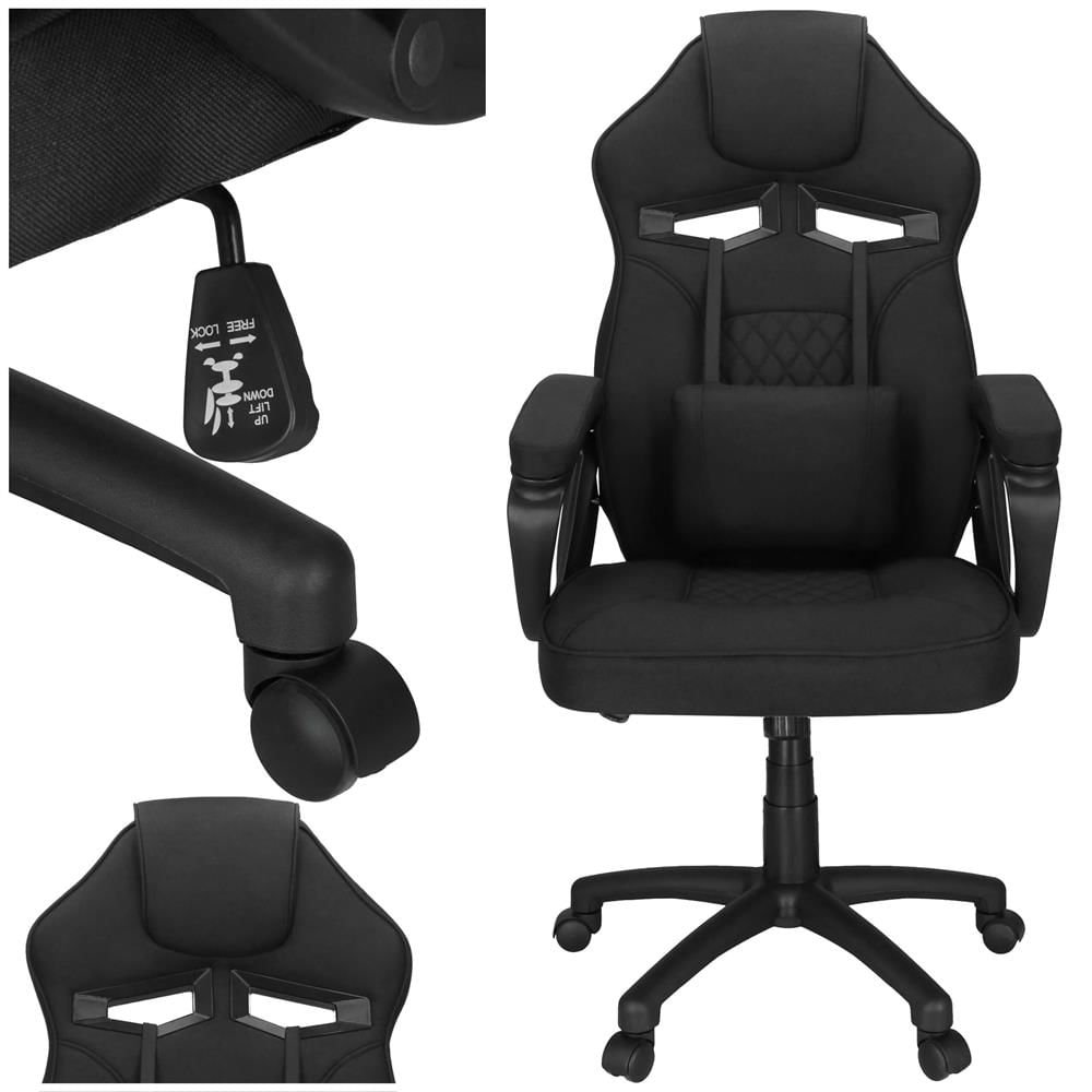 Scaun de birou ergonomic cu reglaj pe inaltime, functie de balans si perna lombara, 59x52x125 cm, negru — imaginea 7