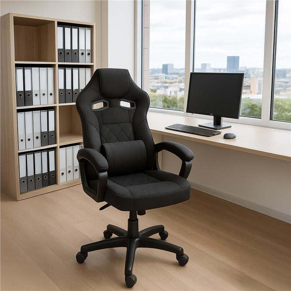 Scaun de birou ergonomic cu reglaj pe inaltime, functie de balans si perna lombara, 59x52x125 cm, negru — imaginea 15