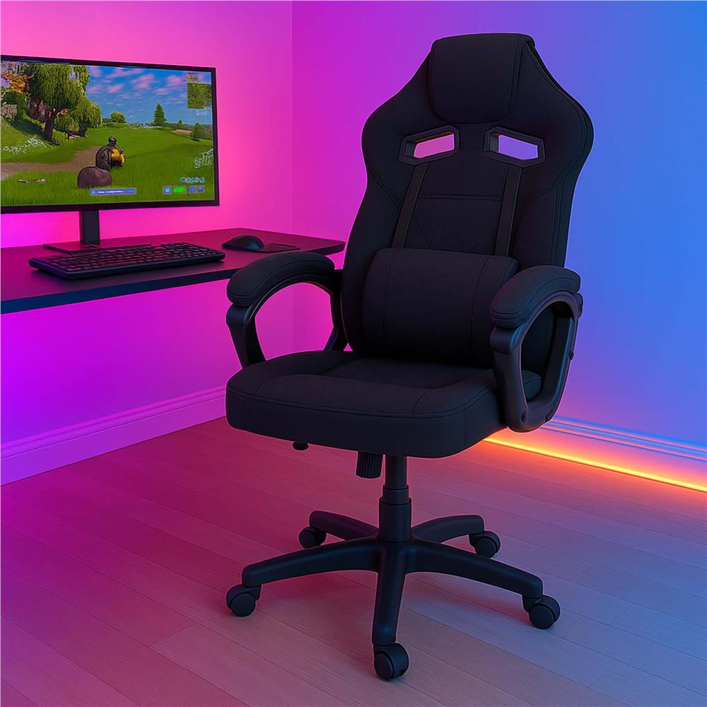 Scaun de birou ergonomic cu reglaj pe inaltime, functie de balans si perna lombara, 59x52x125 cm, negru — imaginea 20