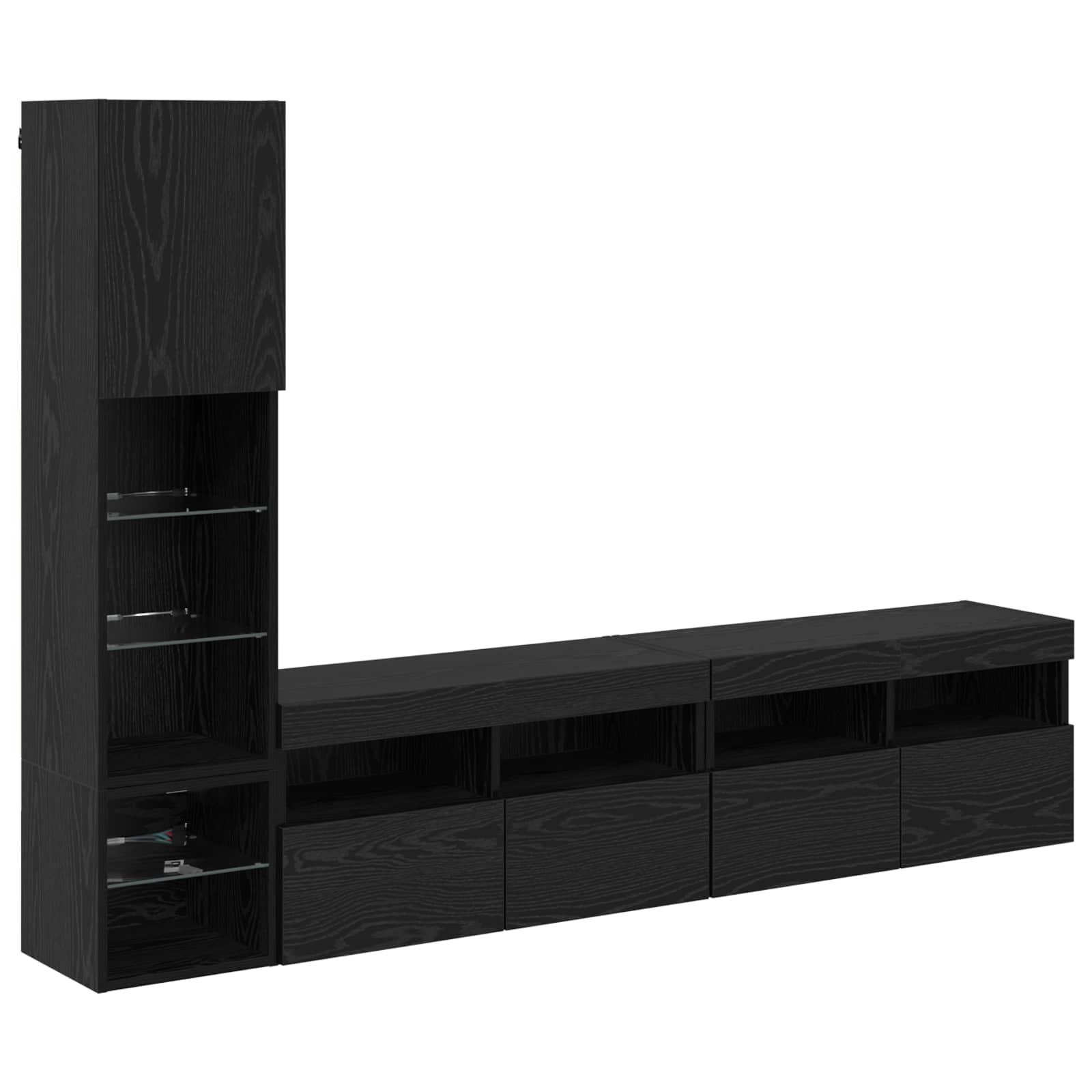 Unitate TV de Perete Pe perete 4 pcs Stejar Negru Lemn compozit