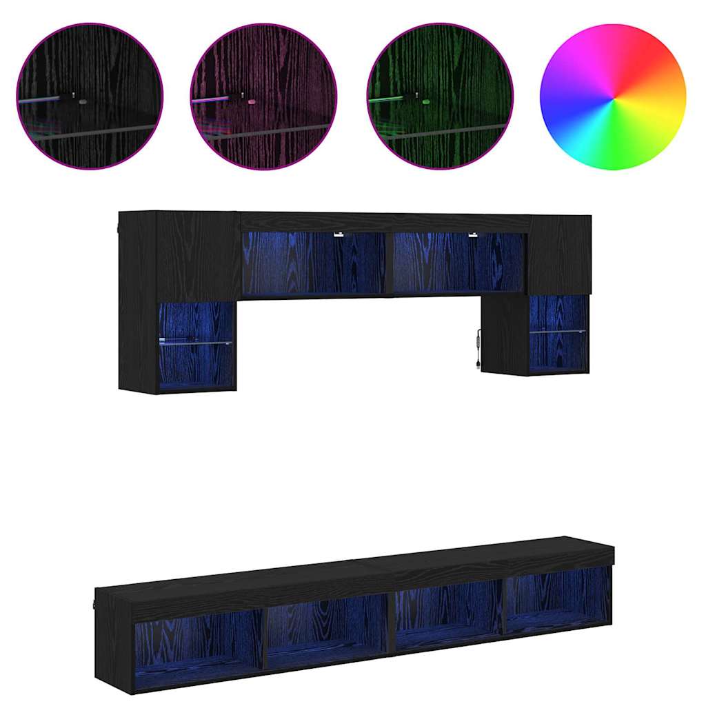 Unitati TV de perete cu LED 6 pcs Stejar Negru Lemn compozit — imaginea 5