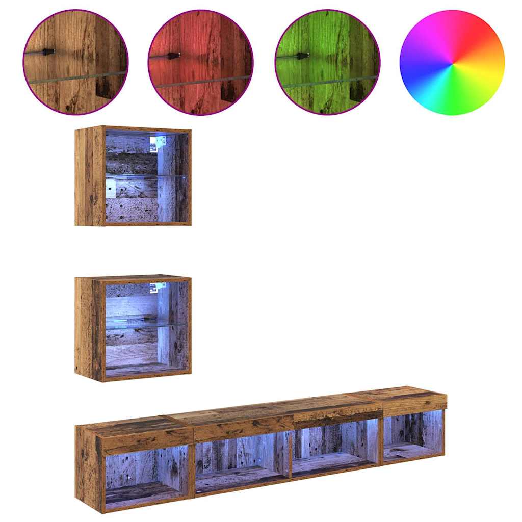 Unitati TV de perete cu LED 5 pcs Lemn vechi 100 x 30 x 30 cm — imaginea 5