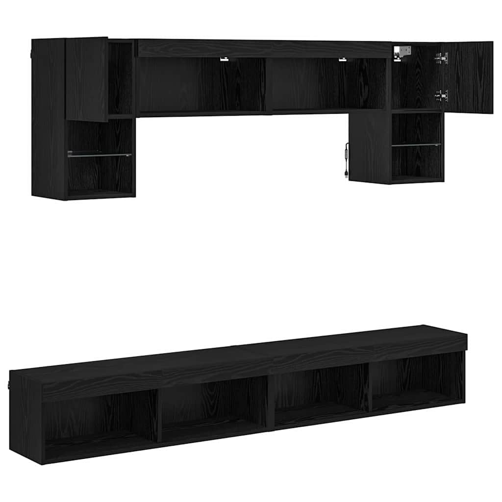 Unitati TV de perete cu LED 6 pcs Stejar Negru Lemn compozit — imaginea 9