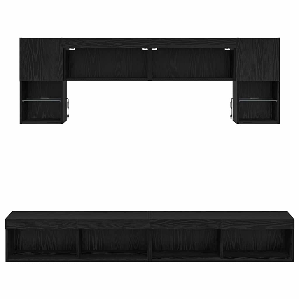 Unitati TV de perete cu LED 6 pcs Stejar Negru Lemn compozit — imaginea 10