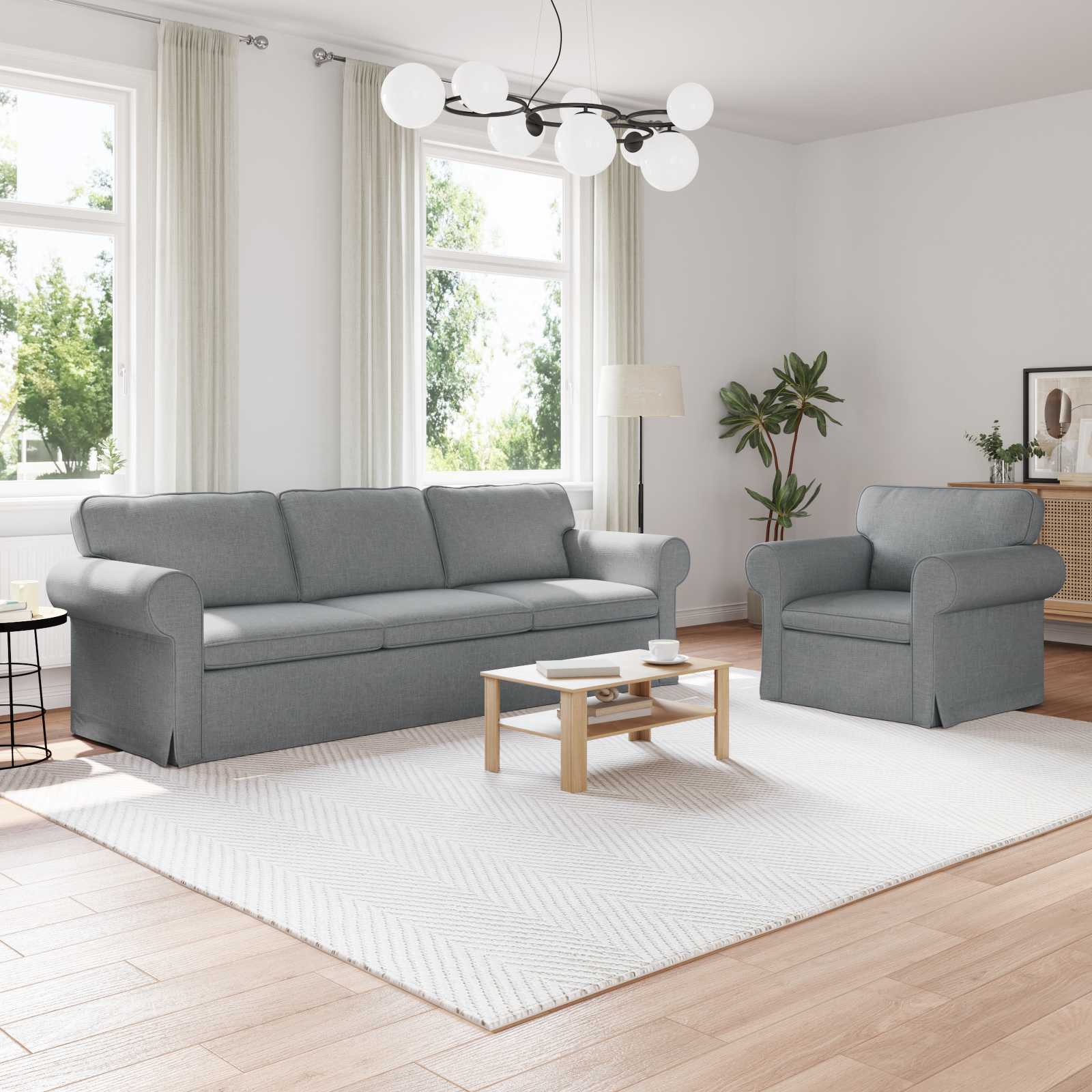 Canapea 210cm 2 pcs Gri deschis Metal