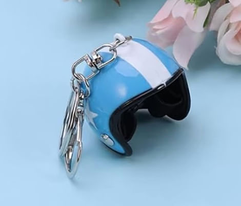 Breloc Chei Model Casca Moto Albastru — imaginea 4