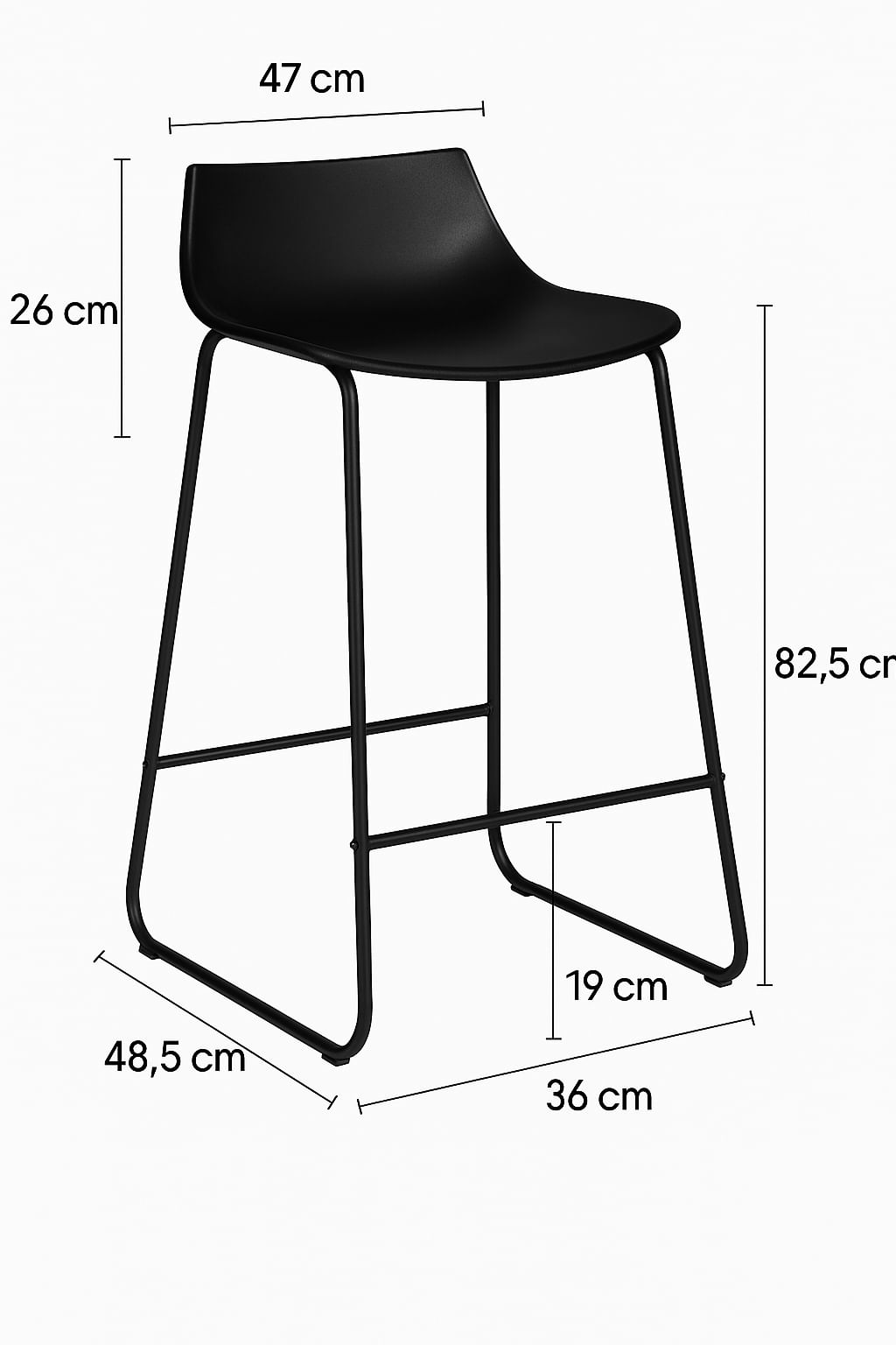 Scaun bar Atmosphera Otac, 47x49x83 cm, polipropilena si metal, negru — imaginea 4