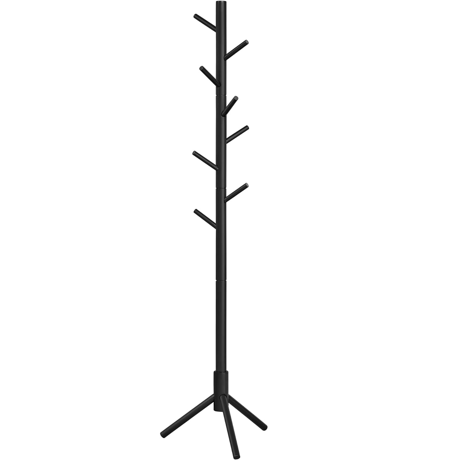 Cuier lemn masiv 47x47x175 cm, 8 carlige si inaltime reglabila, baza triunghiulara, negru — imaginea 4
