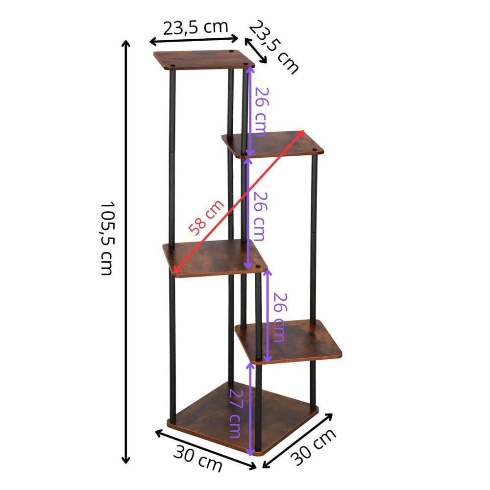 Suport pentru flori, 106x58 cm, negru/maro deschis – 5 rafturi, structura metalica, design modern — imaginea 2
