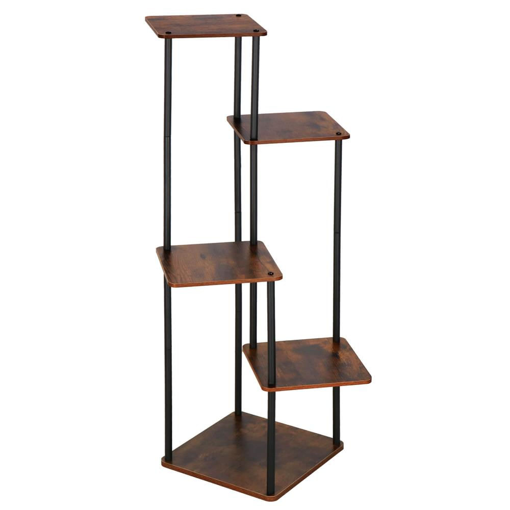 Suport pentru flori, 106x58 cm, negru/maro deschis – 5 rafturi, structura metalica, design modern — imaginea 3