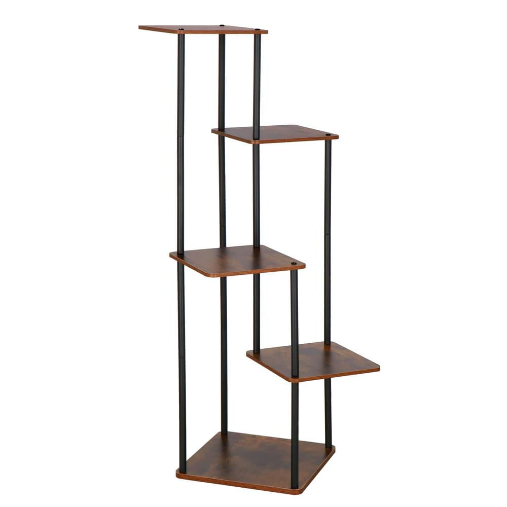 Suport pentru flori, 106x58 cm, negru/maro deschis – 5 rafturi, structura metalica, design modern — imaginea 4