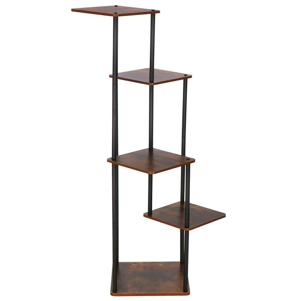 Suport pentru flori, 106x58 cm, negru/maro deschis – 5 rafturi, structura metalica, design modern — imaginea 6