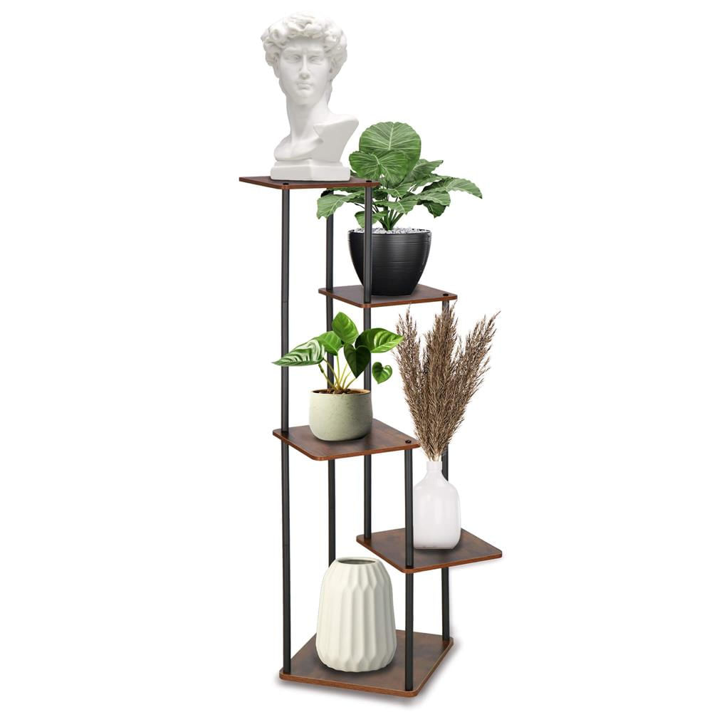 Suport pentru flori, 106x58 cm, negru/maro deschis – 5 rafturi, structura metalica, design modern — imaginea 7
