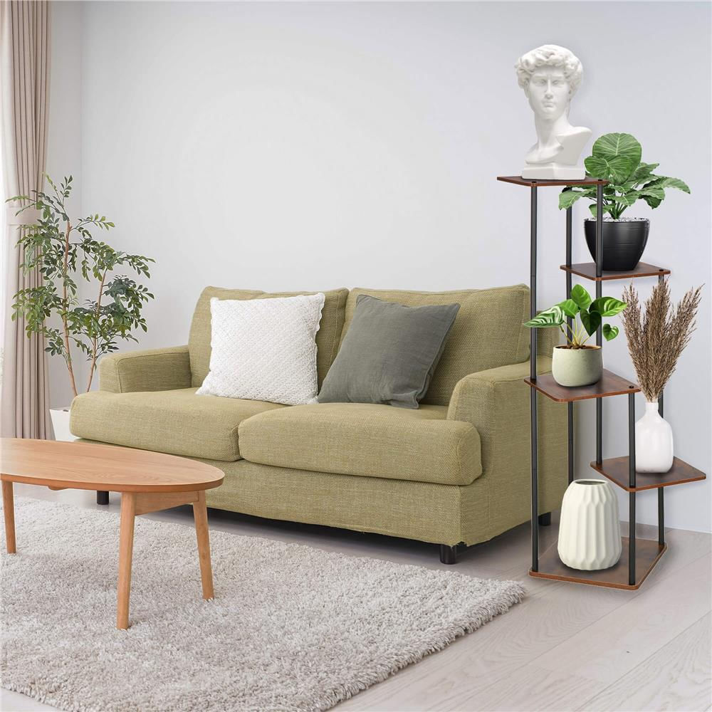 Suport pentru flori, 106x58 cm, negru/maro deschis – 5 rafturi, structura metalica, design modern — imaginea 10
