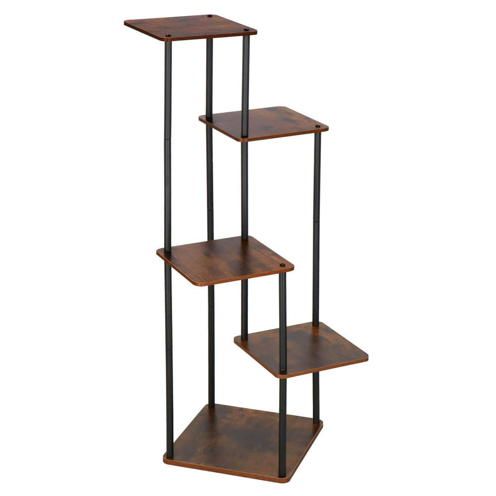 Suport pentru flori, 106x58 cm, negru/maro deschis – 5 rafturi, structura metalica, design modern — imaginea 12