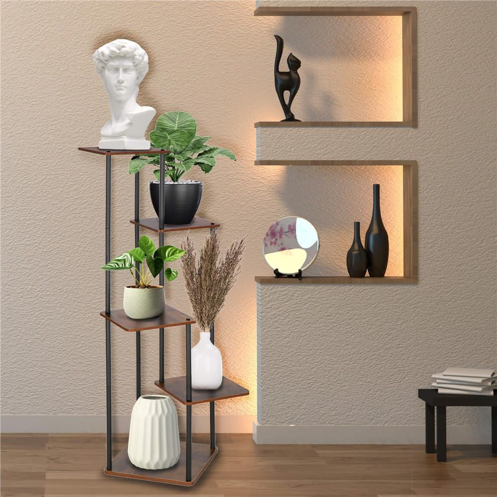 Suport pentru flori, 106x58 cm, negru/maro deschis – 5 rafturi, structura metalica, design modern — imaginea 14