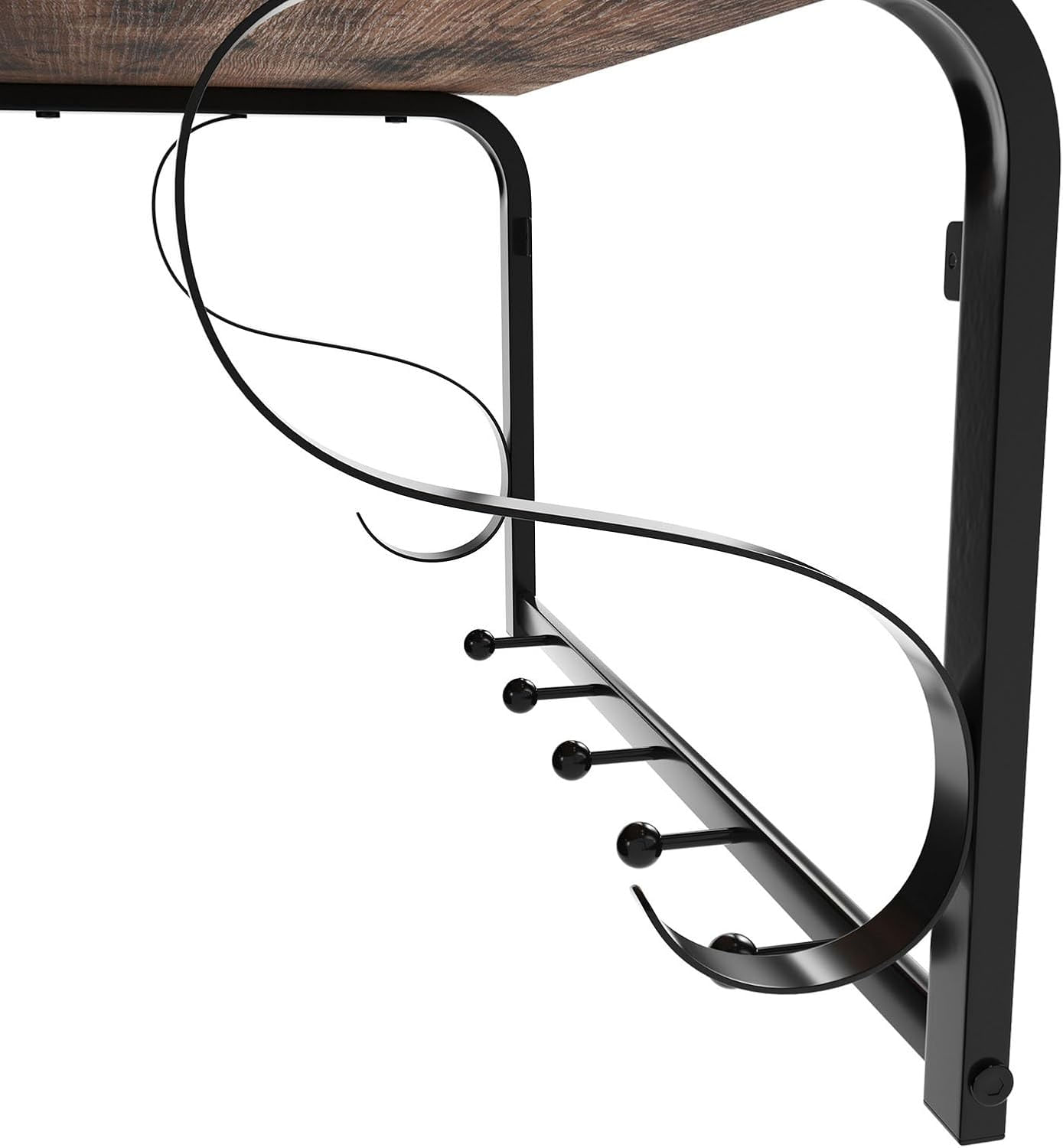 Cuier de perete cu raft de depozitare si sina, 5 carlige, 30x60x32 cm, maro rustic — imaginea 7