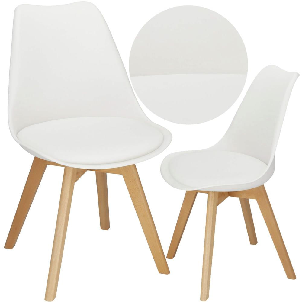 Set 4 scaune dining Verdhe pentru bucatarie cu perna tapitata cu piele ecologica, 44x82cm, alb — imaginea 3