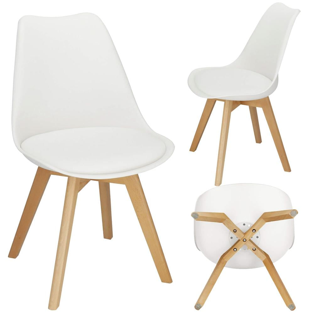 Set 4 scaune dining Verdhe pentru bucatarie cu perna tapitata cu piele ecologica, 44x82cm, alb — imaginea 4