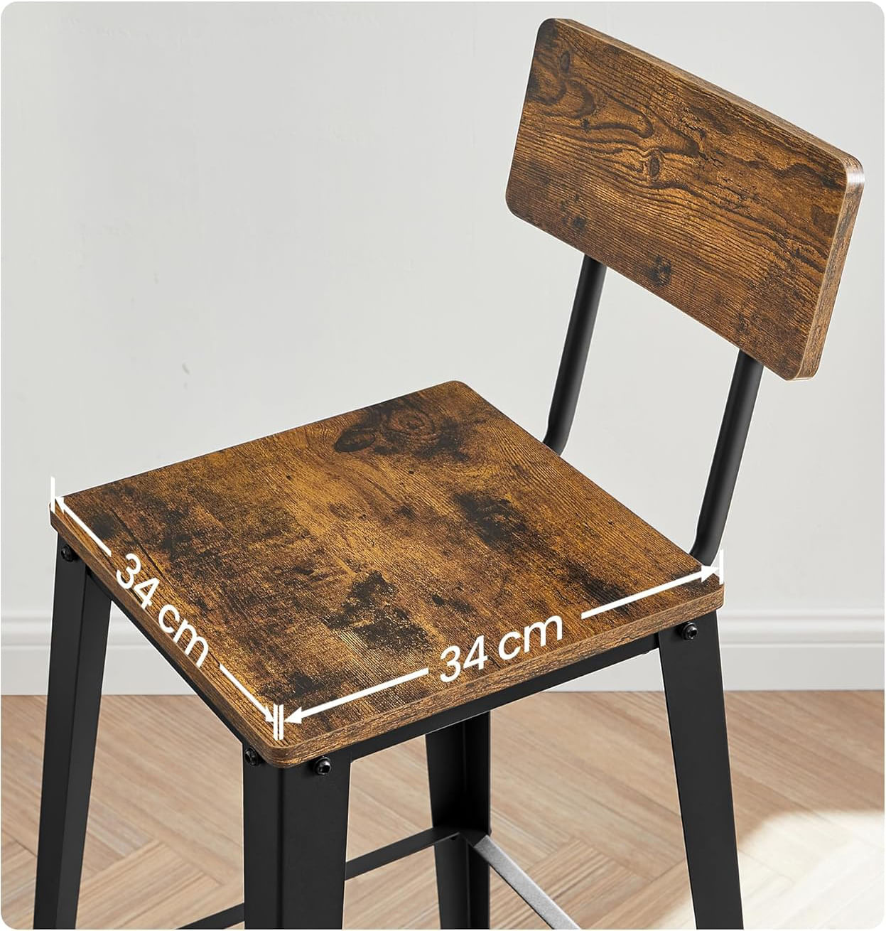 Set 2 scaune de bar, inalte cu spatar, industrial, 45x45x102cm, maro rustic si negru — imaginea 7