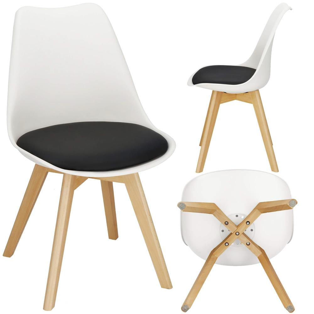 Set 4 scaune dining Verdhe pentru bucatarie cu perna tapitata cu piele ecologica, 44x82cm, alb negru — imaginea 5