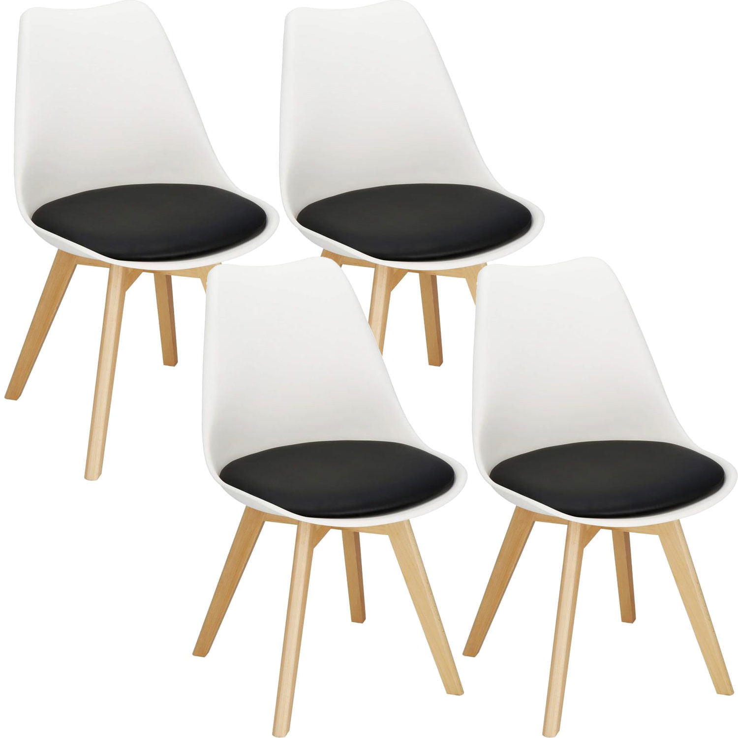 Set 4 scaune dining Verdhe pentru bucatarie cu perna tapitata cu piele ecologica, 44x82cm, alb negru — imaginea 6