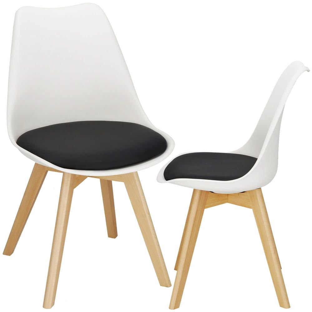 Set 4 scaune dining Verdhe pentru bucatarie cu perna tapitata cu piele ecologica, 44x82cm, alb negru — imaginea 10