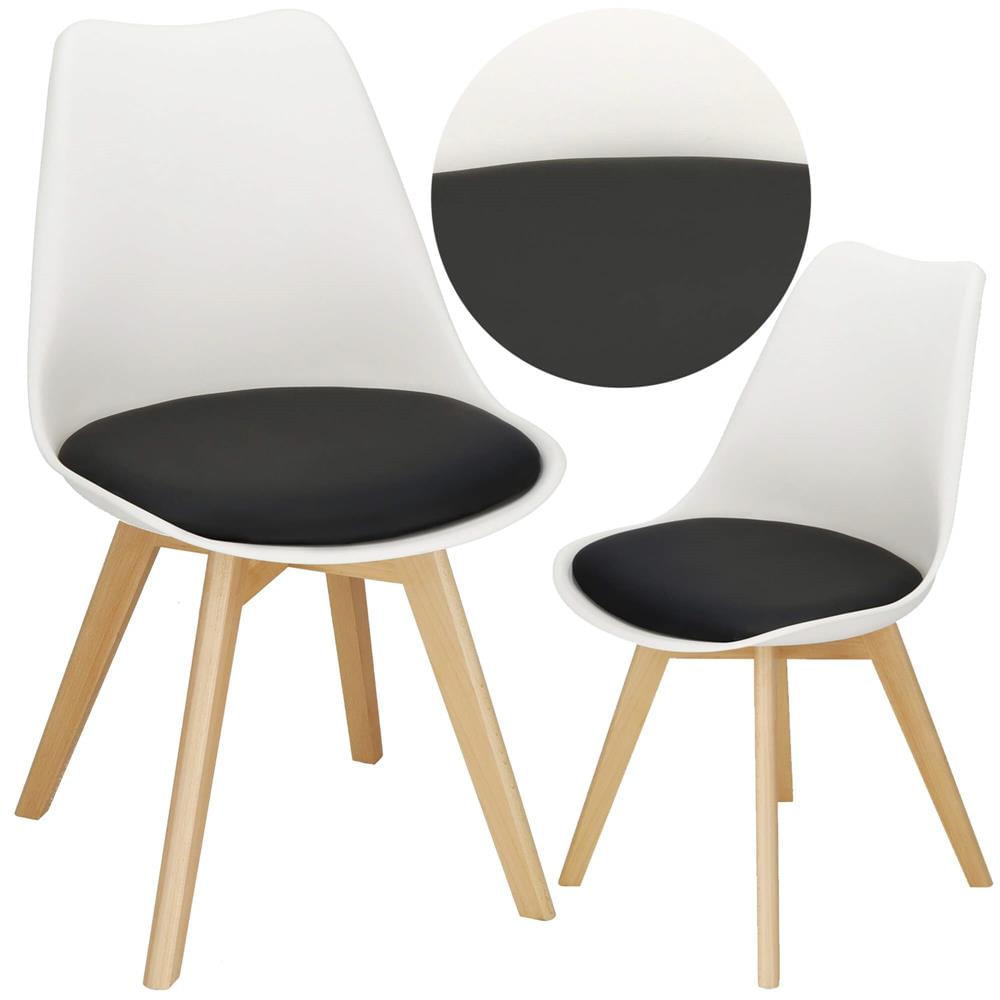 Set 4 scaune dining Verdhe pentru bucatarie cu perna tapitata cu piele ecologica, 44x82cm, alb negru — imaginea 14