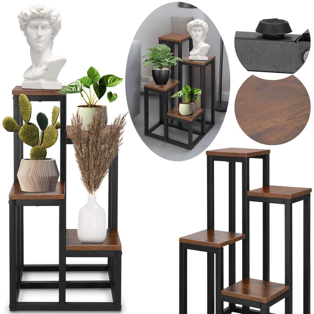 Stand pentru flori, cadru metalic, 4 etajere, 34x34x68 cm, maro inchis — imaginea 2