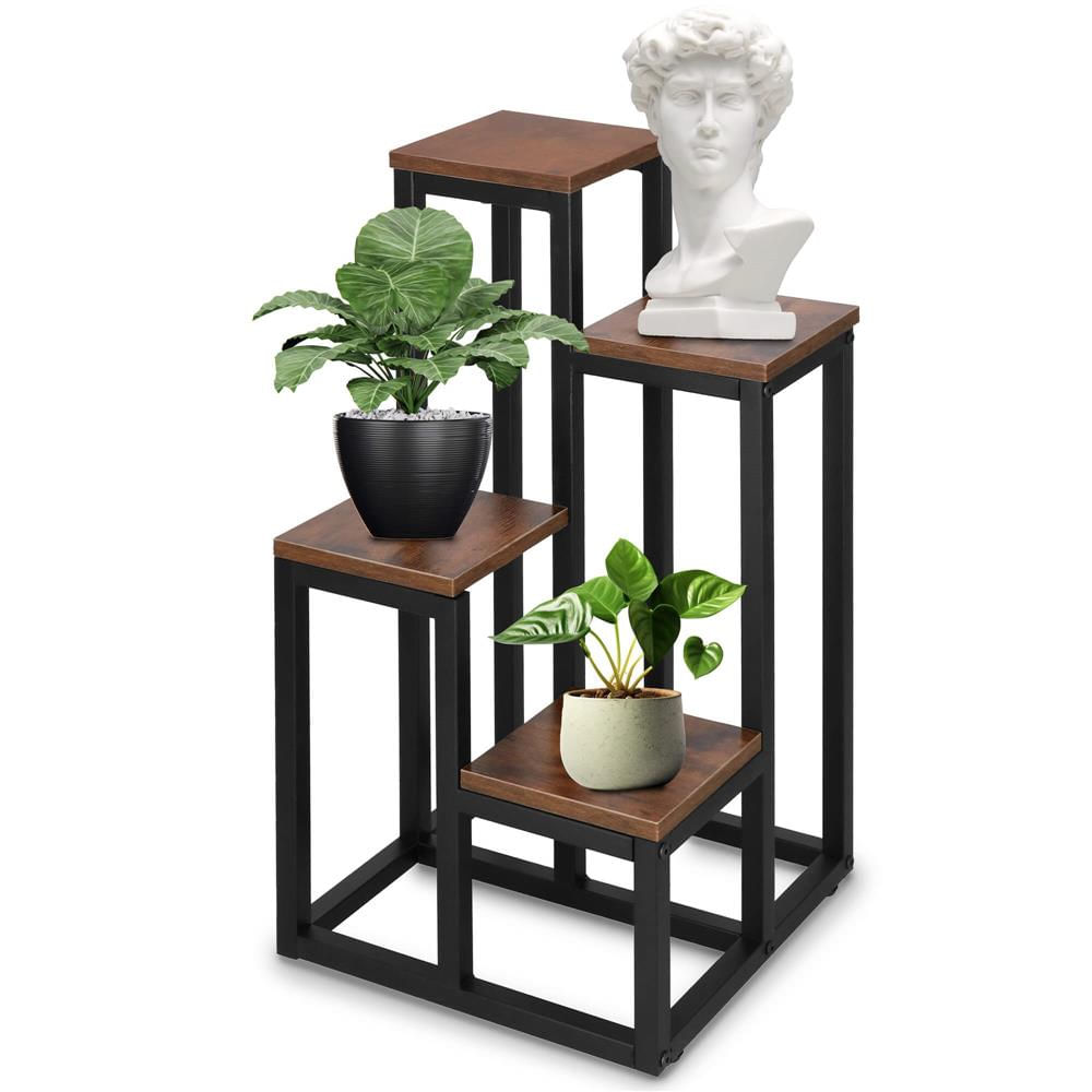 Stand pentru flori, cadru metalic, 4 etajere, 34x34x68 cm, maro inchis — imaginea 3
