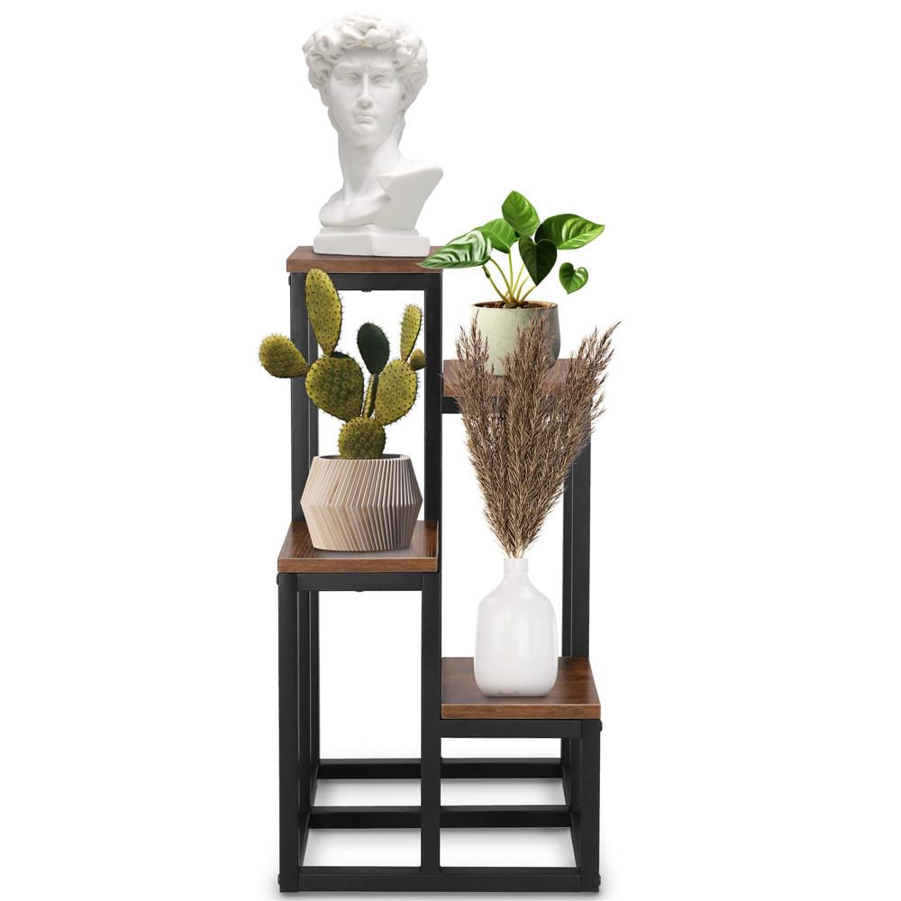 Stand pentru flori, cadru metalic, 4 etajere, 34x34x68 cm, maro inchis — imaginea 5