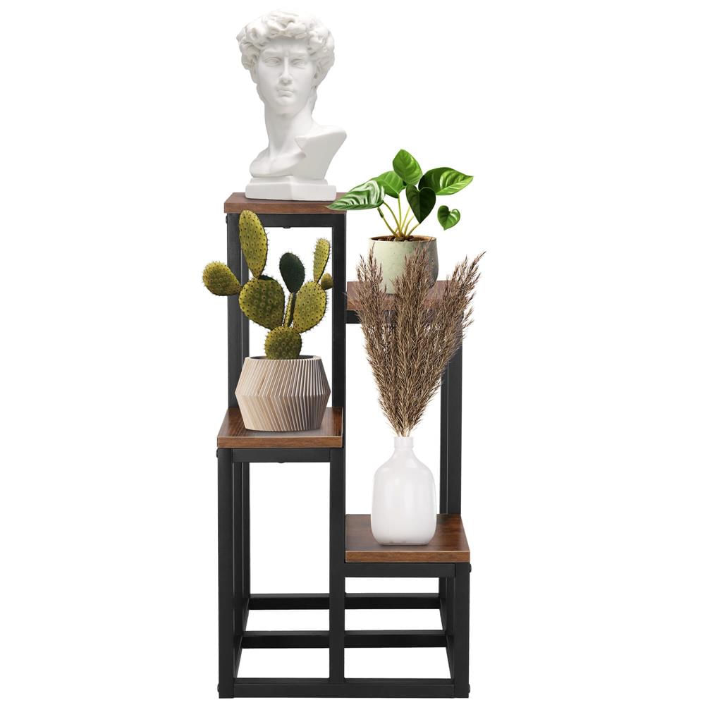 Stand pentru flori, cadru metalic, 4 etajere, 34x34x68 cm, maro inchis — imaginea 6