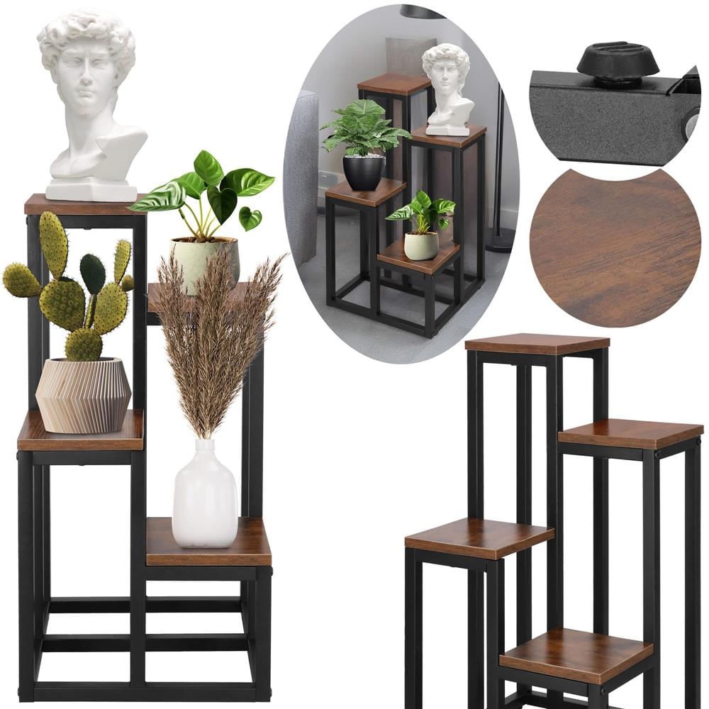 Stand pentru flori, cadru metalic, 4 etajere, 34x34x68 cm, maro inchis — imaginea 7
