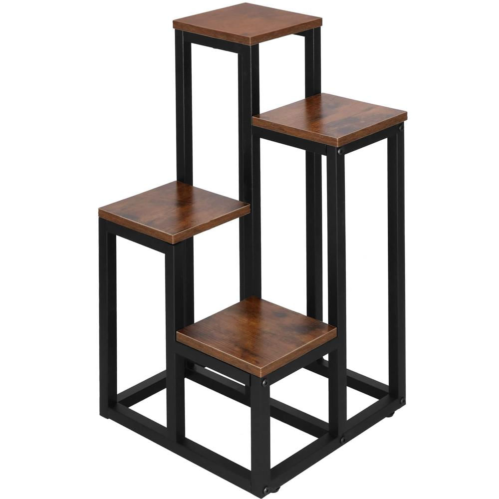 Stand pentru flori, cadru metalic, 4 etajere, 34x34x68 cm, maro inchis — imaginea 8