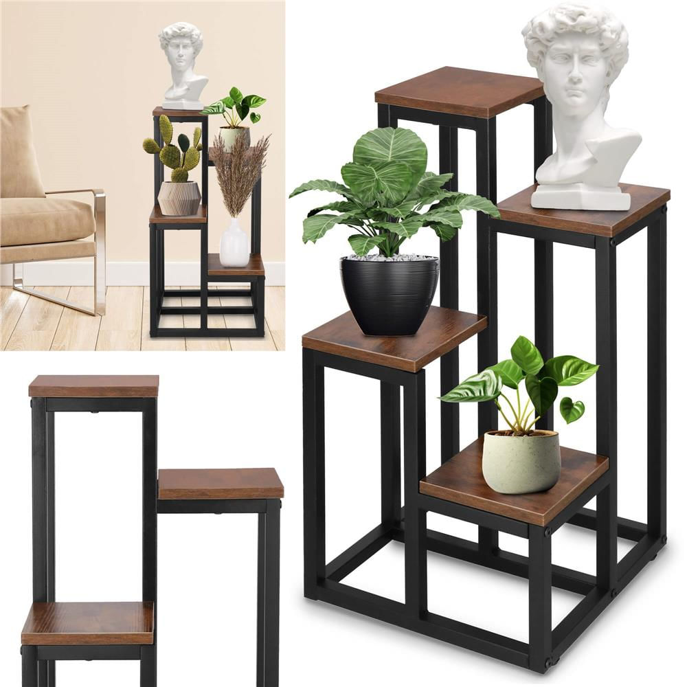 Stand pentru flori, cadru metalic, 4 etajere, 34x34x68 cm, maro inchis — imaginea 9