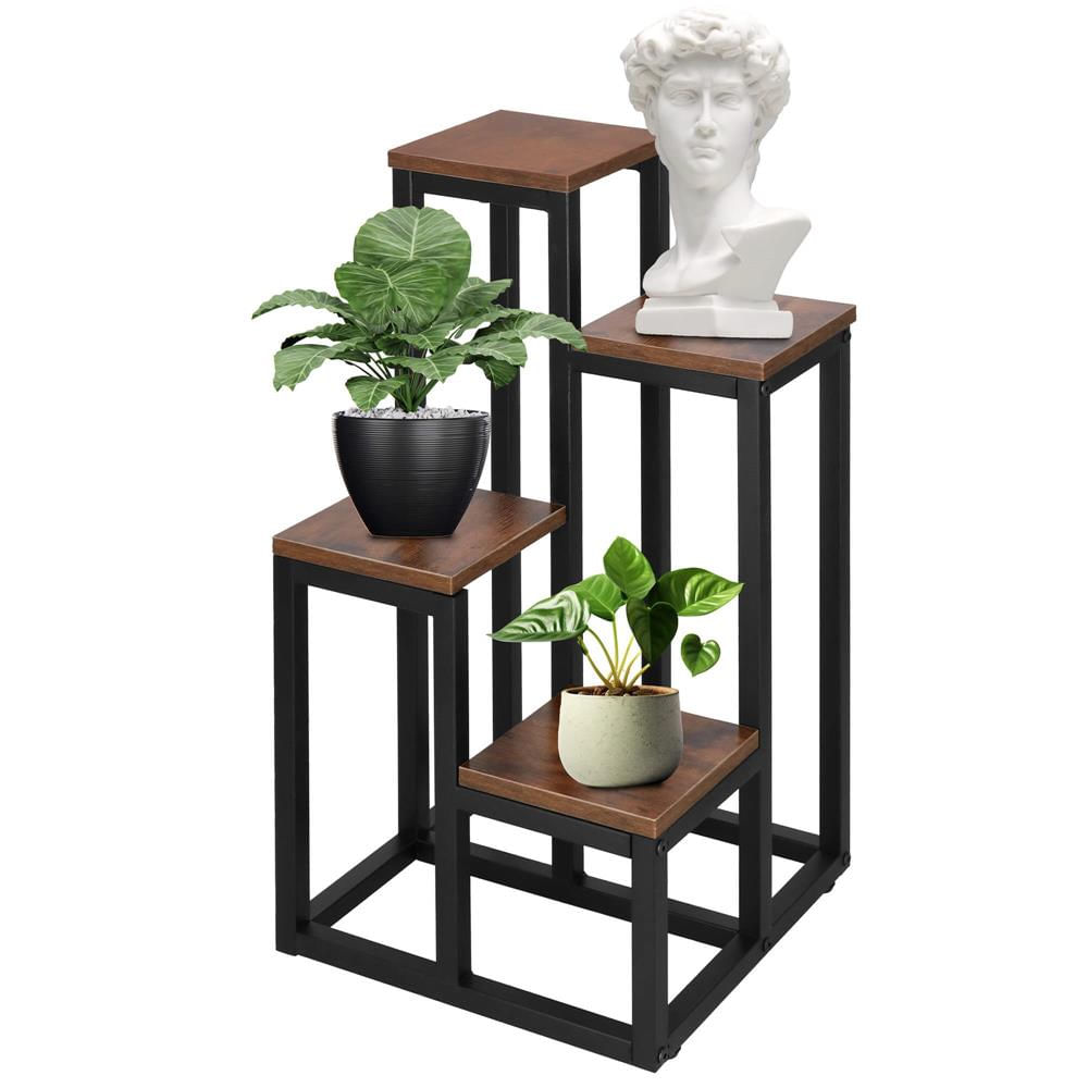 Stand pentru flori, cadru metalic, 4 etajere, 34x34x68 cm, maro inchis — imaginea 11