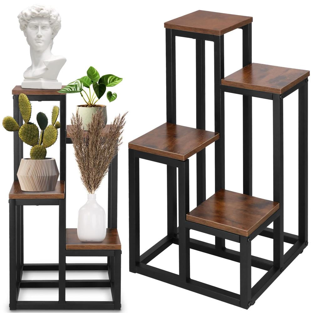 Stand pentru flori, cadru metalic, 4 etajere, 34x34x68 cm, maro inchis — imaginea 12